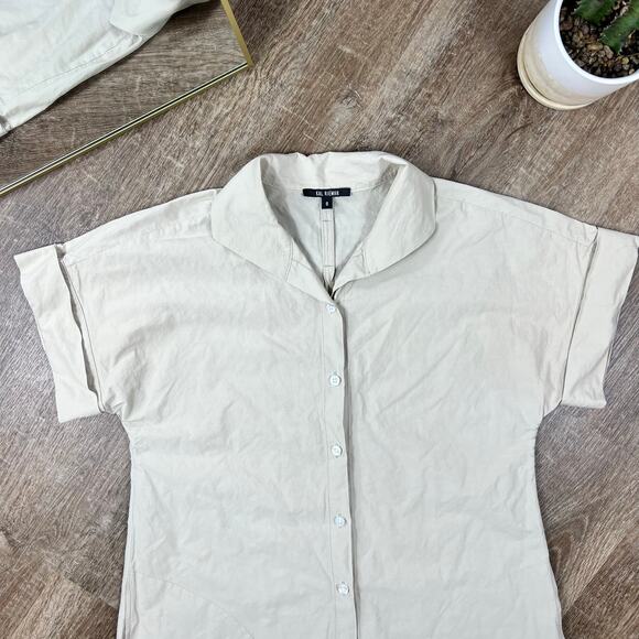 Kal Rieman Holly Kimono Shirt Dress Tan Button Up Rolled Sleeves Dress - Picture 5 of 7